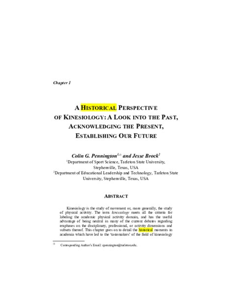 A Historical Perspective of Kinesiology: A Look into .